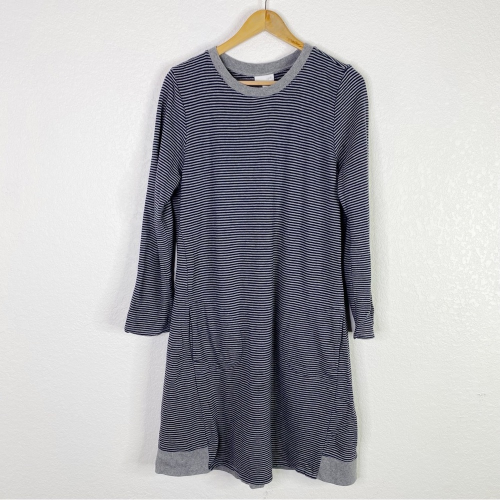 J. Jill Gray and Black Striped Woven Knit Dress